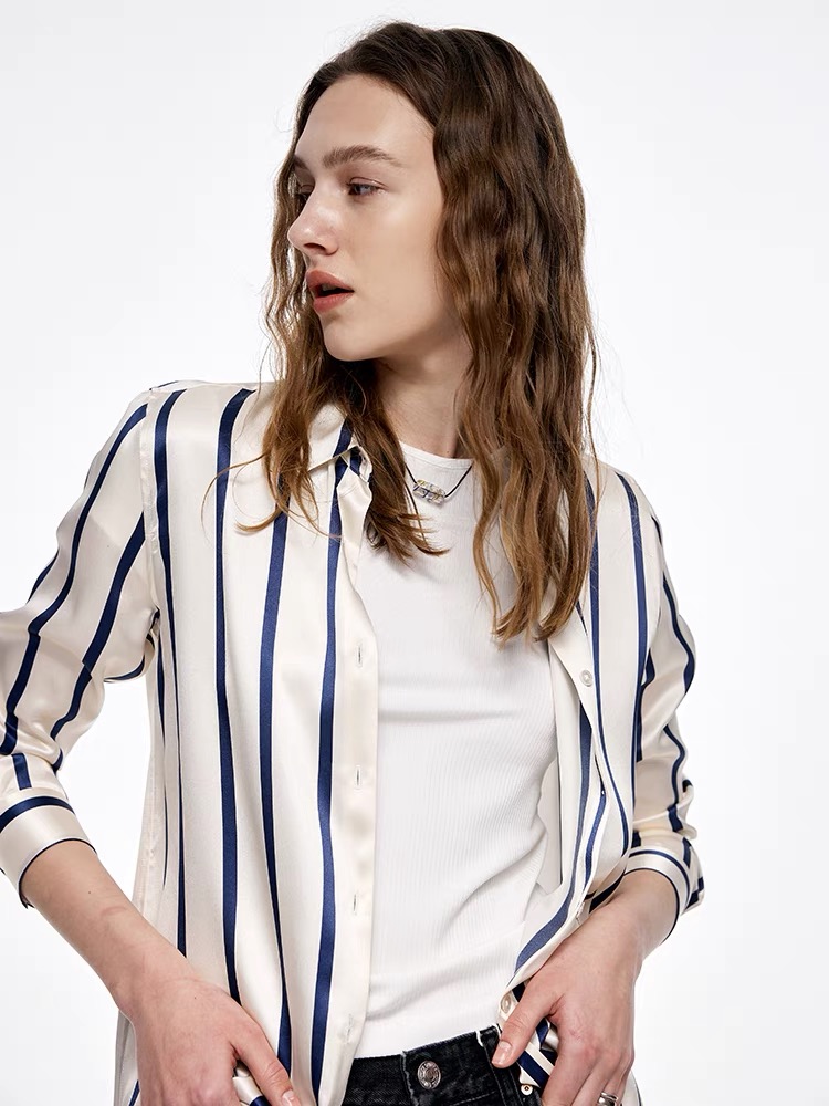 Silk temperament classic shirt lapel stripe tops