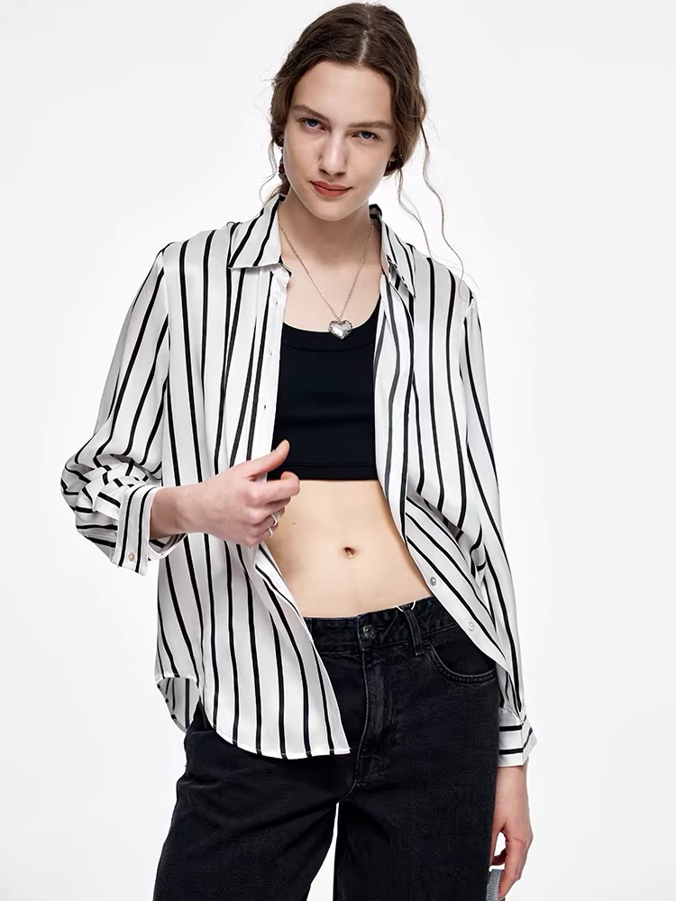 Silk temperament classic shirt lapel stripe tops