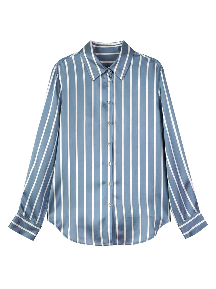 Silk temperament classic shirt lapel stripe tops