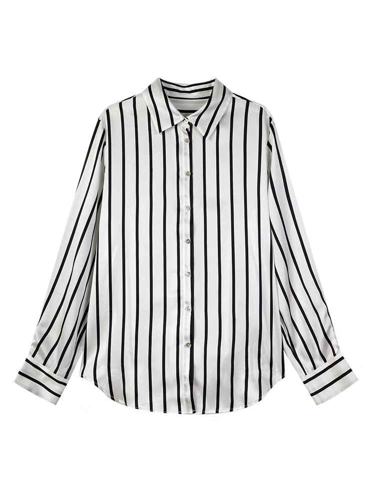 Silk temperament classic shirt lapel stripe tops