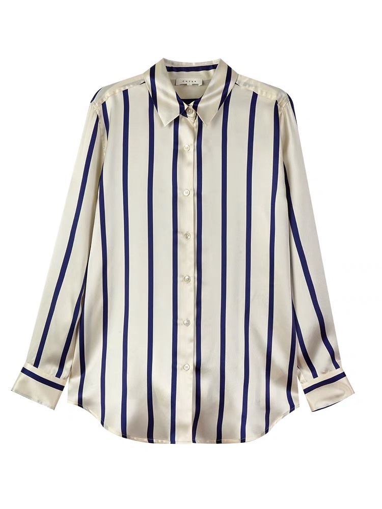 Silk temperament classic shirt lapel stripe tops