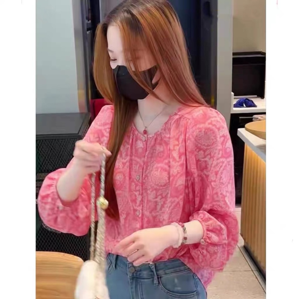 Printing long sleeve large yard Korean style puff sleeve shirt