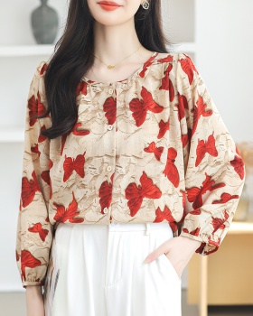 Long sleeve slim tops chiffon show young shirt for women