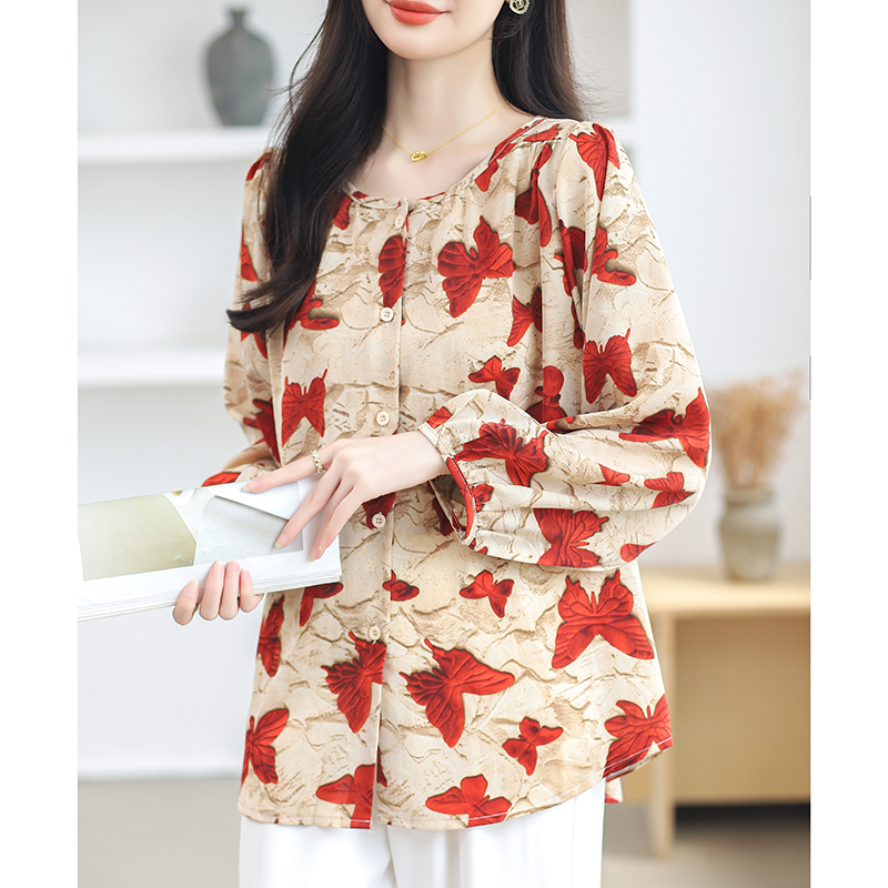 Long sleeve slim tops chiffon show young shirt for women