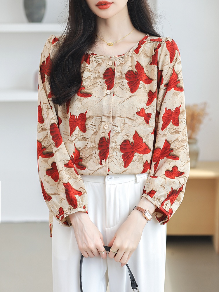 Long sleeve slim tops chiffon show young shirt for women