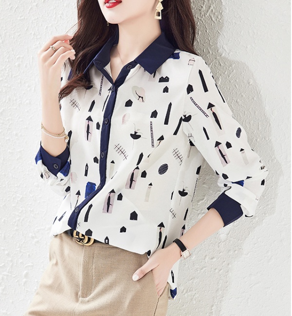 Chiffon long sleeve shirt thin niche tops for women