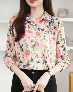 Sweet temperament shirt lapel printing tops