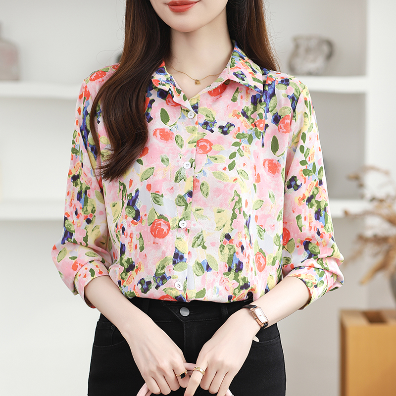 Sweet temperament shirt lapel printing tops