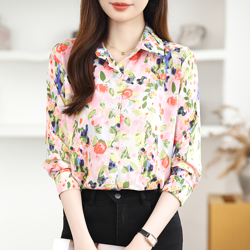 Sweet temperament shirt lapel printing tops