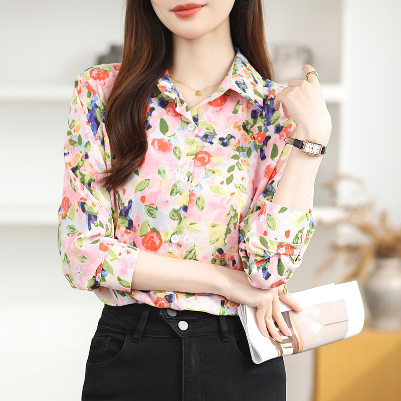 Sweet temperament shirt lapel printing tops