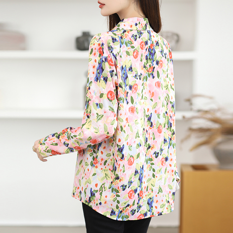 Sweet temperament shirt lapel printing tops