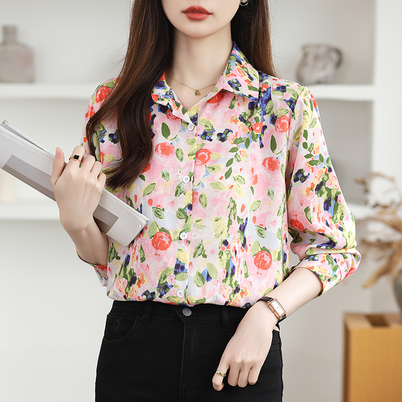 Sweet temperament shirt lapel printing tops