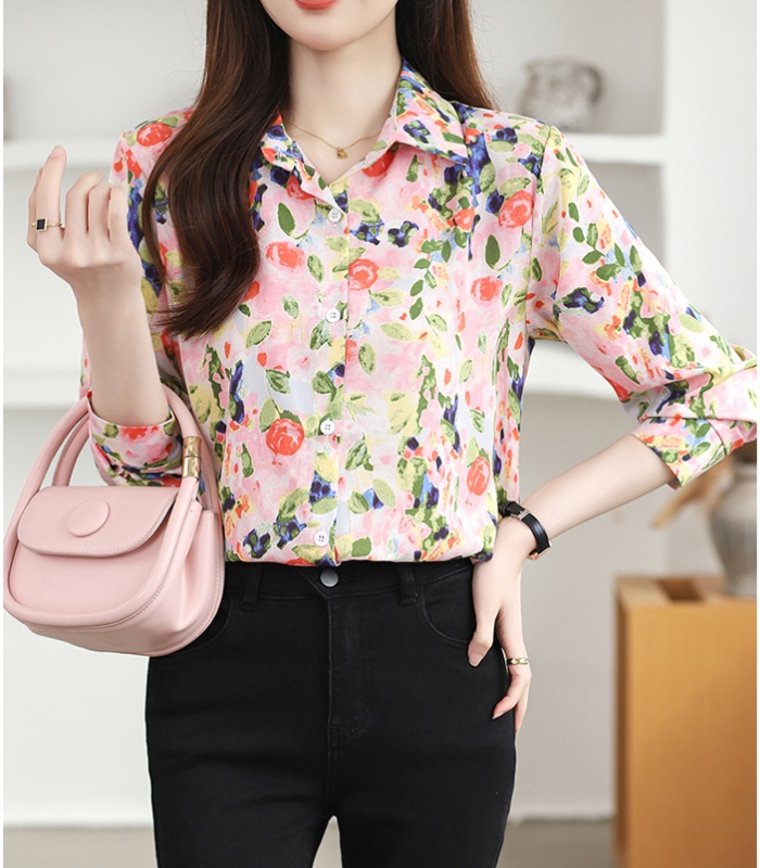 Sweet temperament shirt lapel printing tops