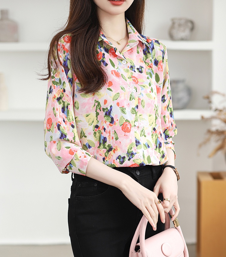 Sweet temperament shirt lapel printing tops