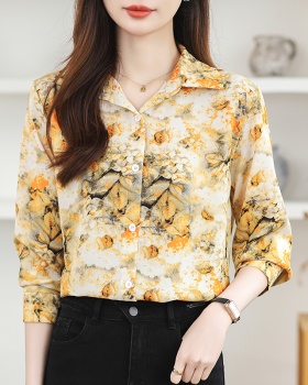 Long sleeve niche shirt printing chiffon tops for women