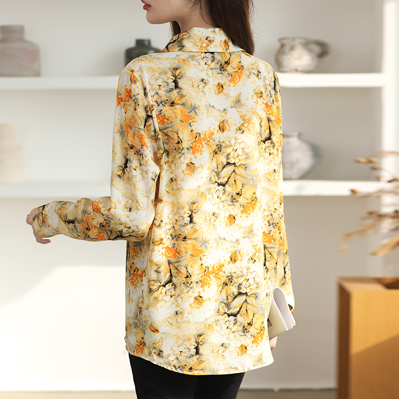 Long sleeve niche shirt printing chiffon tops for women