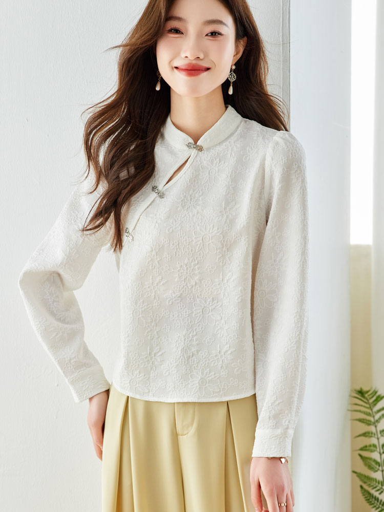 Chinese style long sleeve embroidery temperament spring shirt