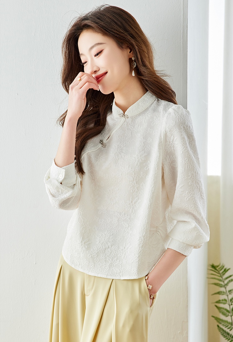 Chinese style long sleeve embroidery temperament spring shirt