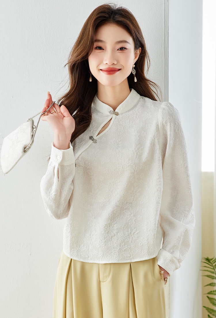 Chinese style long sleeve embroidery temperament spring shirt