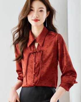 Temperament satin tops spring long sleeve shirt for women