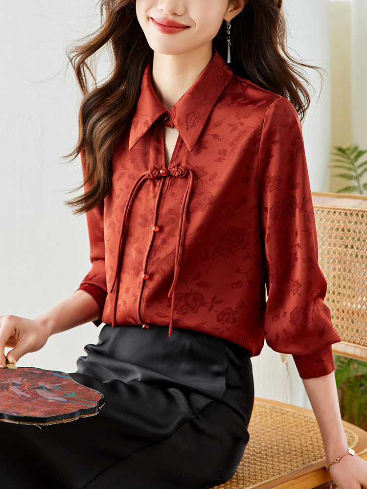 Temperament satin tops spring long sleeve shirt for women