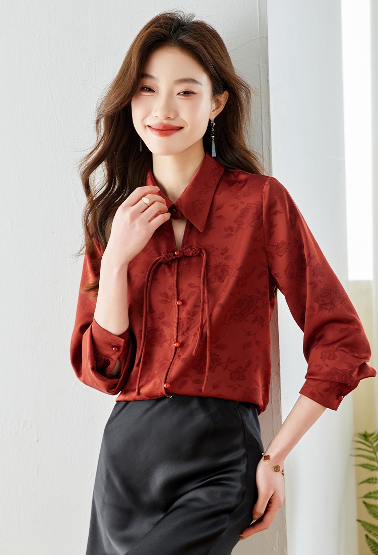 Temperament satin tops spring long sleeve shirt for women