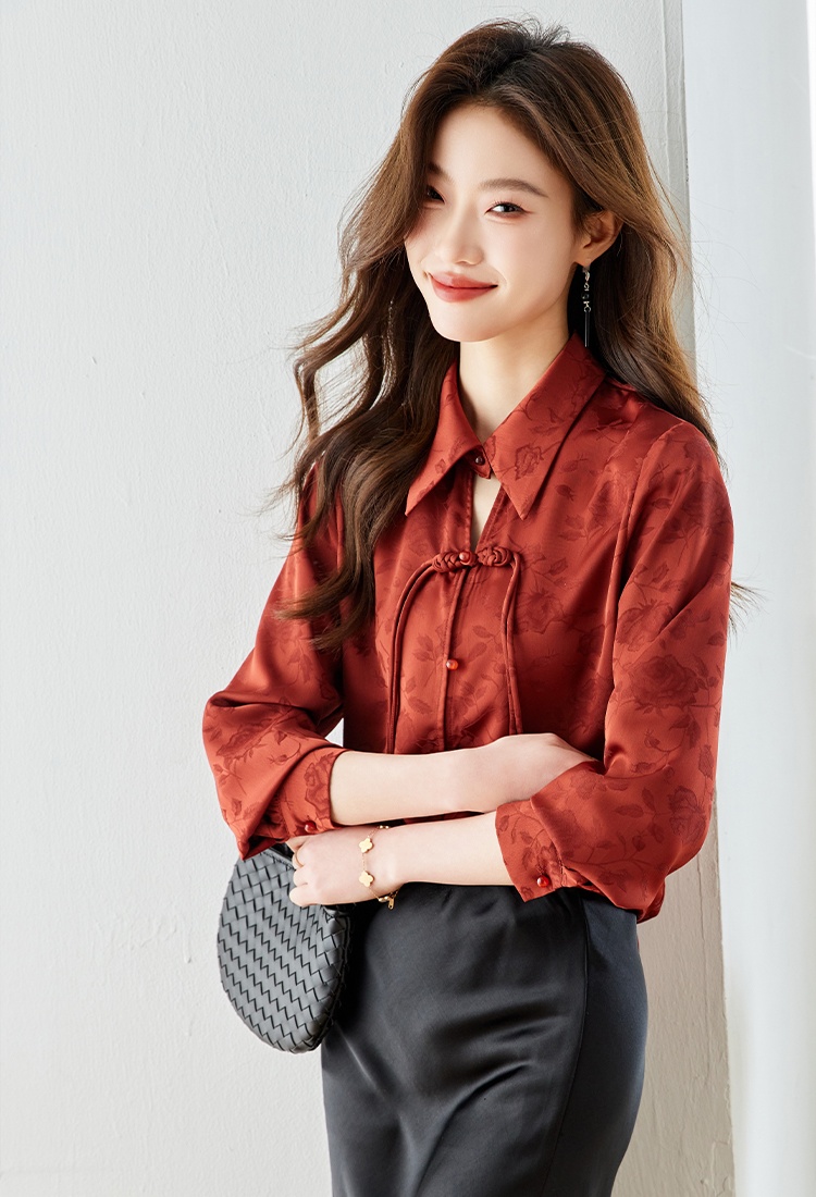 Temperament satin tops spring long sleeve shirt for women