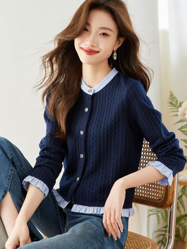 Spring mixed colors knitted retro tops for women