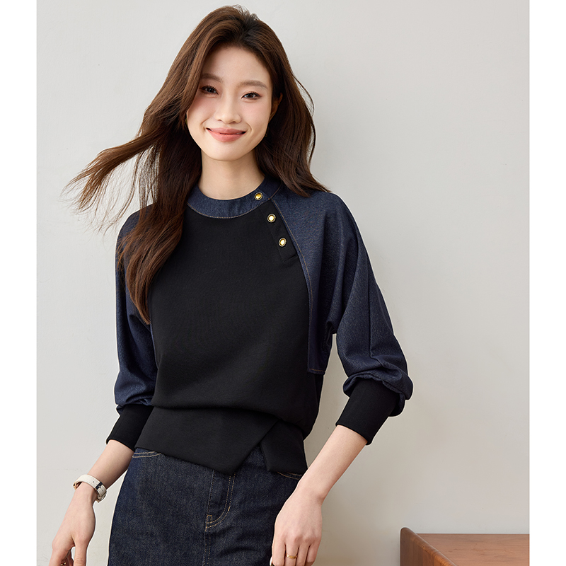 Korean style cstand collar tops retro Casual hoodie for women