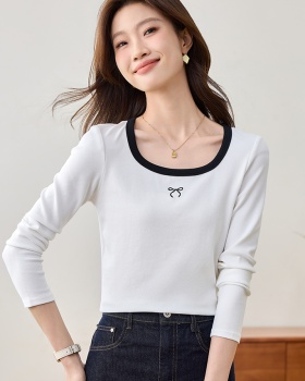 White spring bottoming shirt square collar slim tops