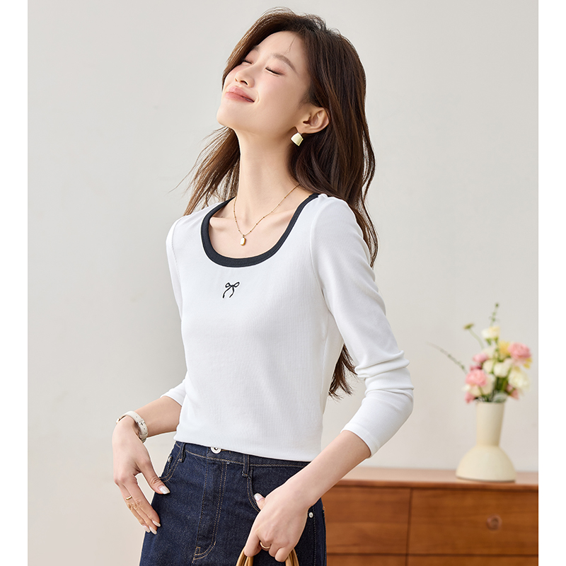 White spring bottoming shirt square collar slim tops