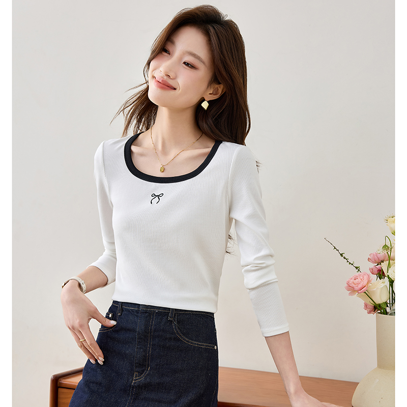 White spring bottoming shirt square collar slim tops