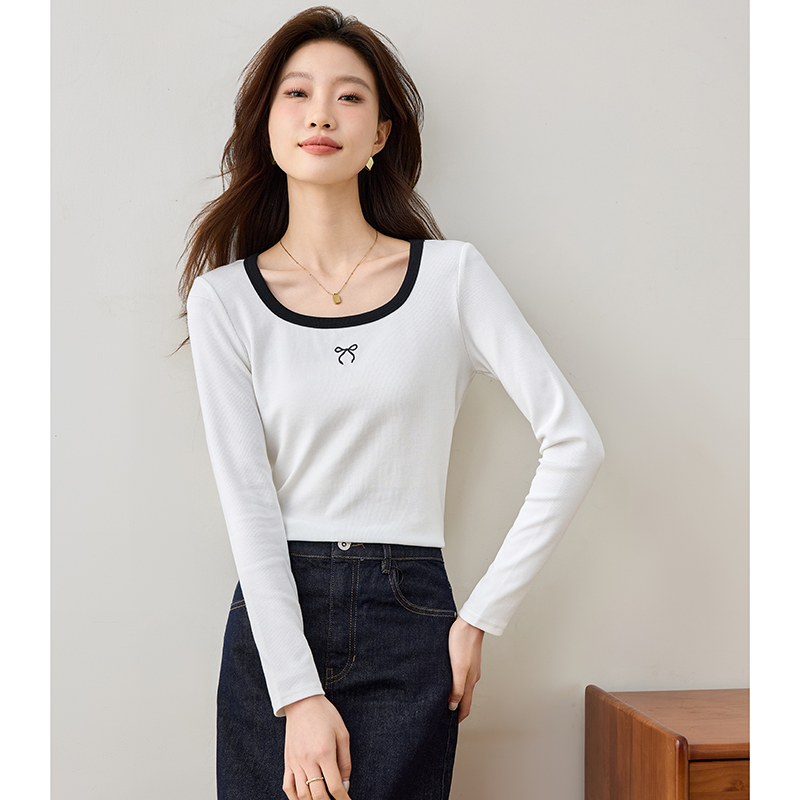 White spring bottoming shirt square collar slim tops