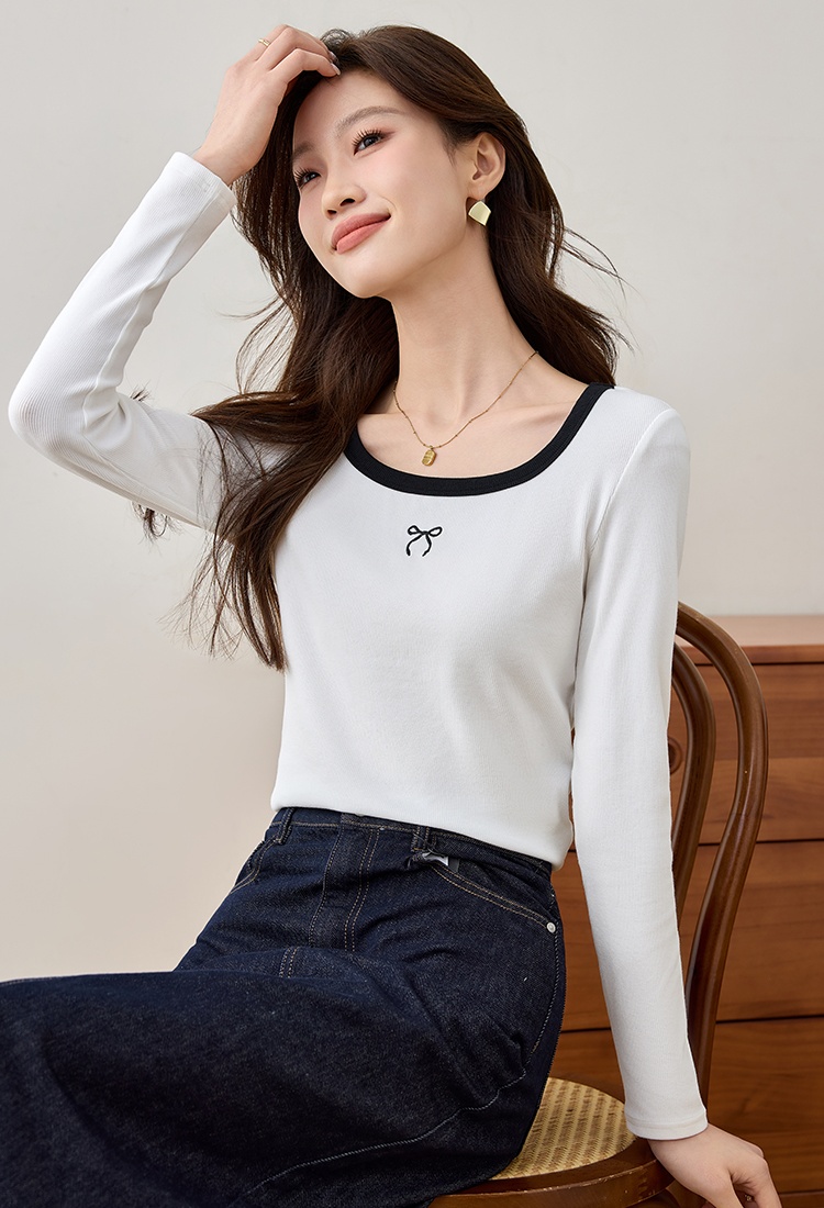 White spring bottoming shirt square collar slim tops