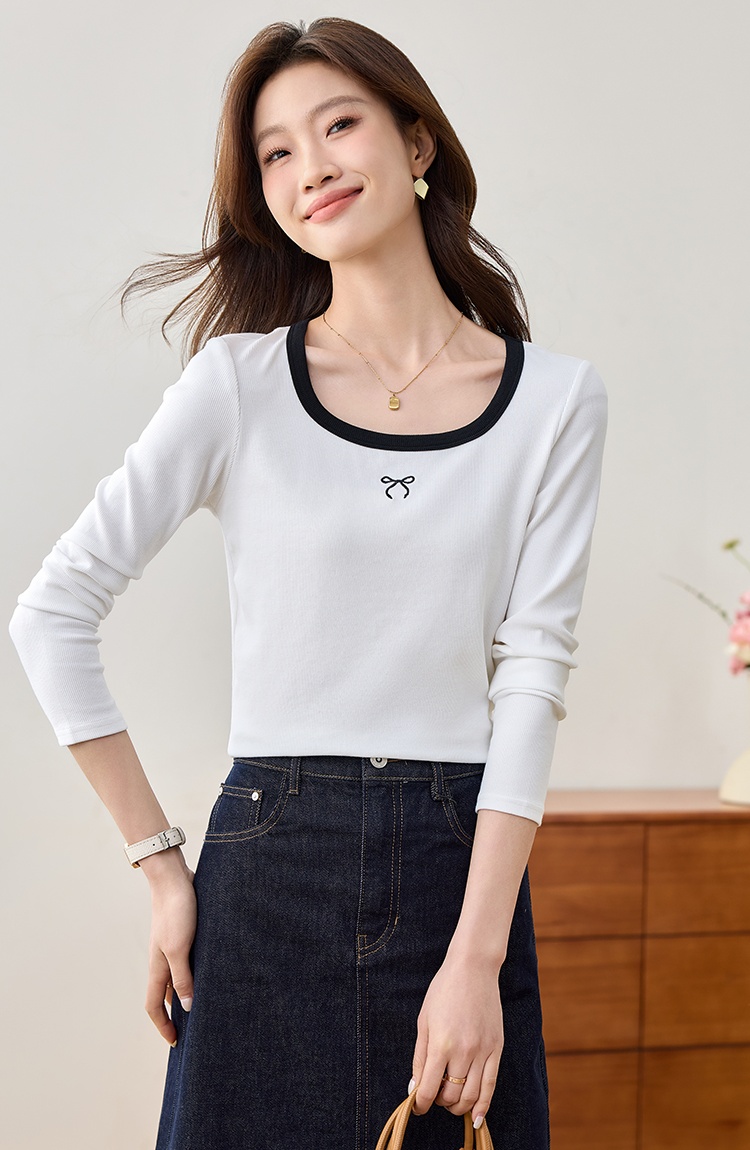 White spring bottoming shirt square collar slim tops