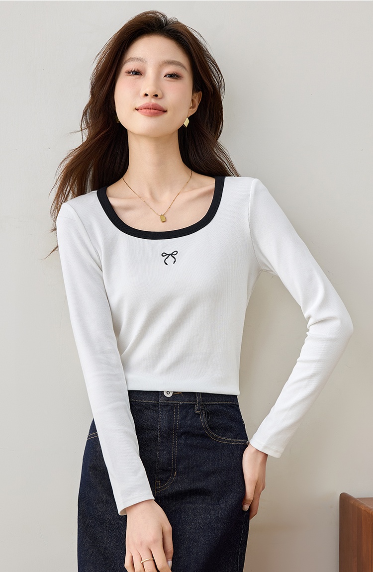 White spring bottoming shirt square collar slim tops