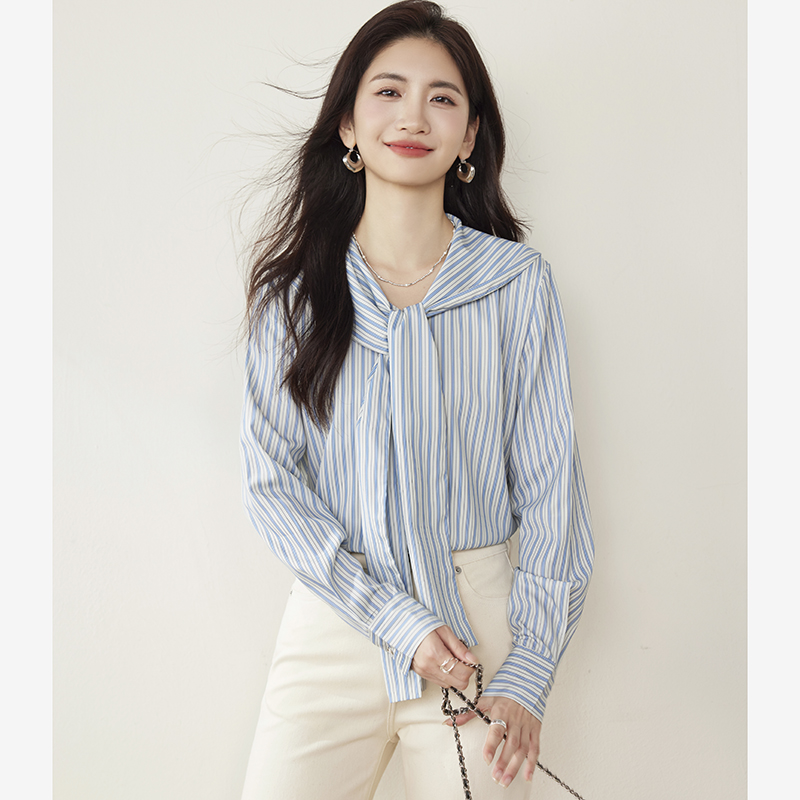 Spring vertical stripes shirt long sleeve tops