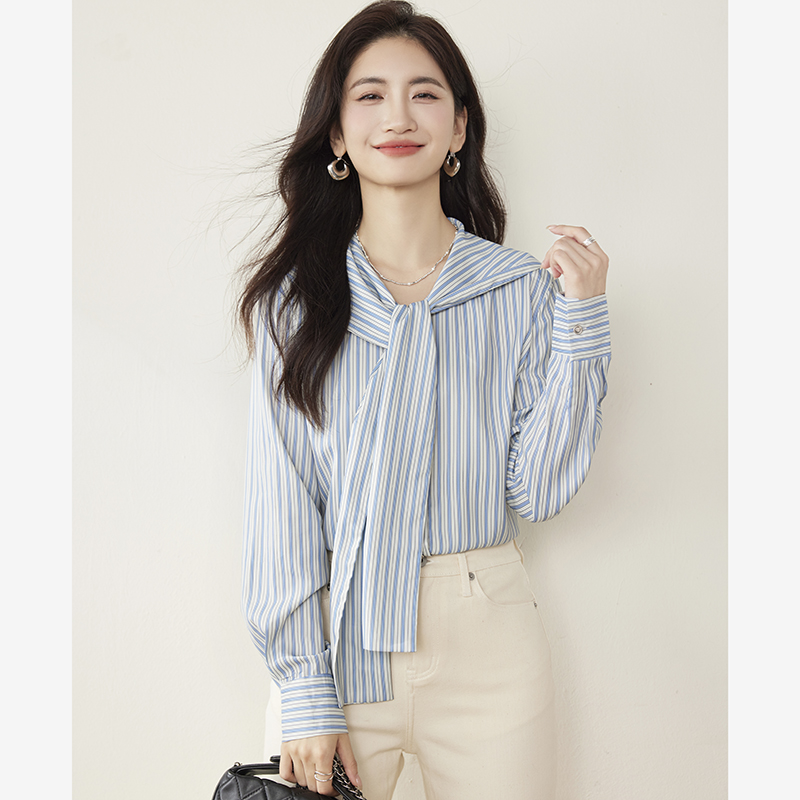 Spring vertical stripes shirt long sleeve tops