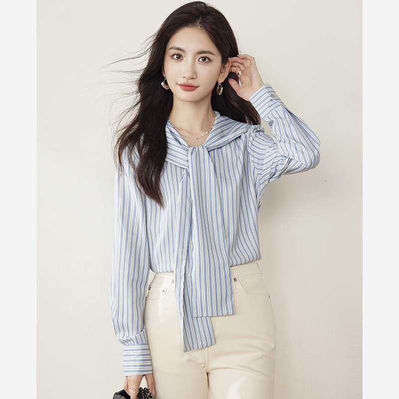 Spring vertical stripes shirt long sleeve tops