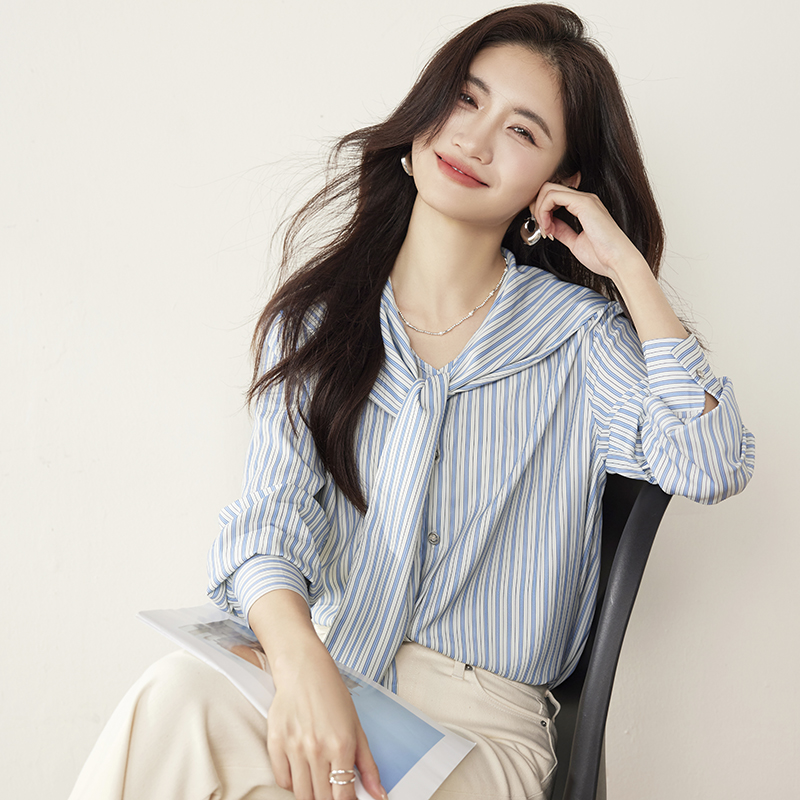 Spring vertical stripes shirt long sleeve tops