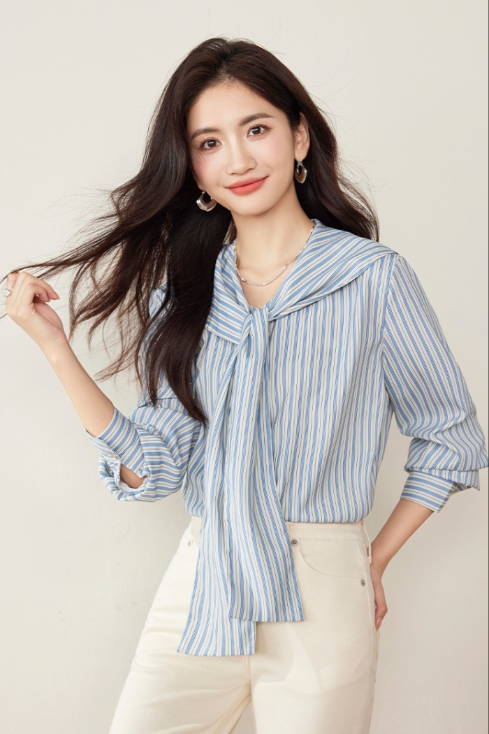 Spring vertical stripes shirt long sleeve tops