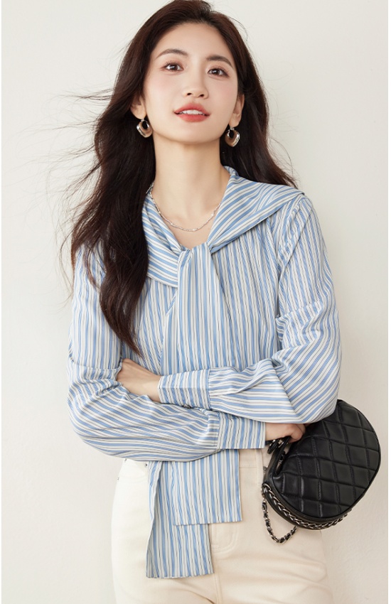 Spring vertical stripes shirt long sleeve tops