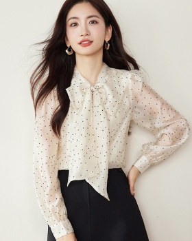 Retro fashion spring shirt chiffon bow tops for women