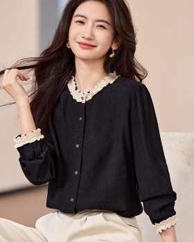 Art all-match elegant tops unique lace collar shirt for women