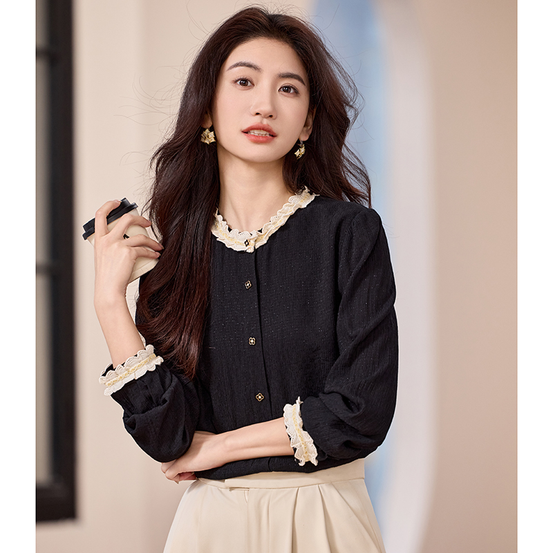 Art all-match elegant tops unique lace collar shirt for women