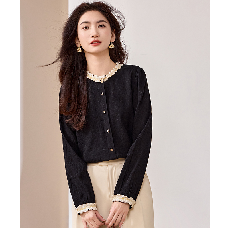 Art all-match elegant tops unique lace collar shirt for women