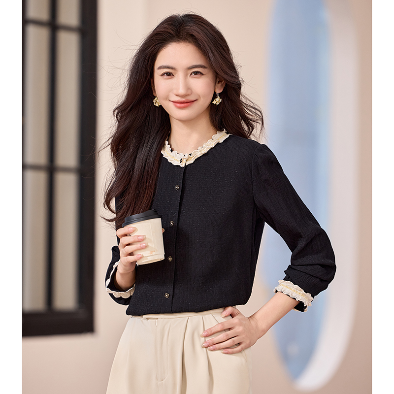 Art all-match elegant tops unique lace collar shirt for women