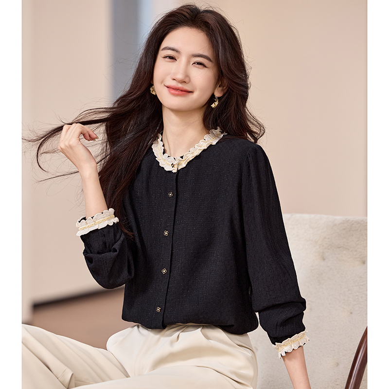 Art all-match elegant tops unique lace collar shirt for women