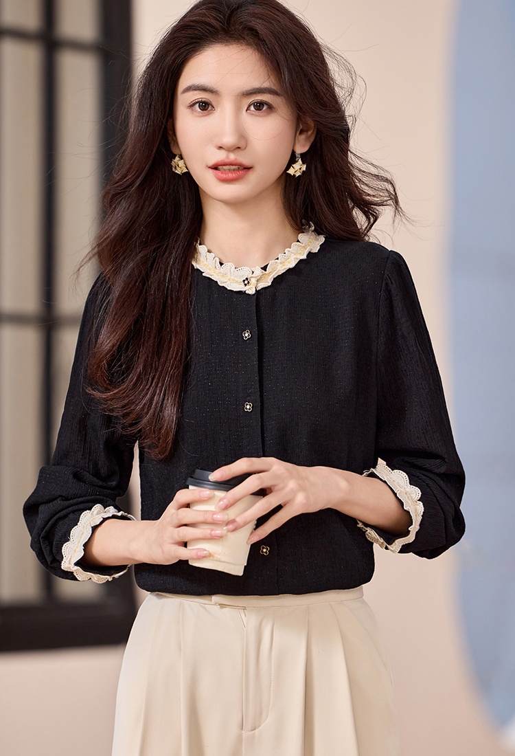 Art all-match elegant tops unique lace collar shirt for women