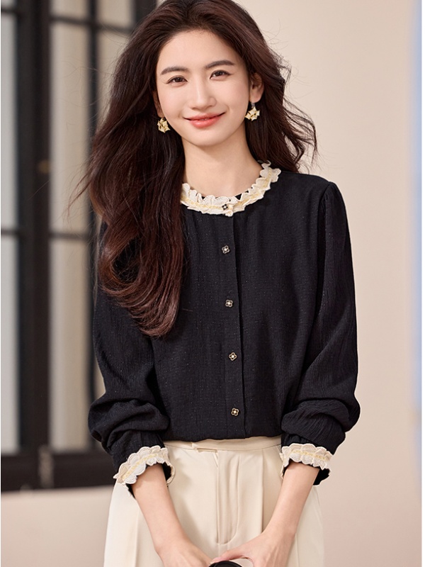 Art all-match elegant tops unique lace collar shirt for women